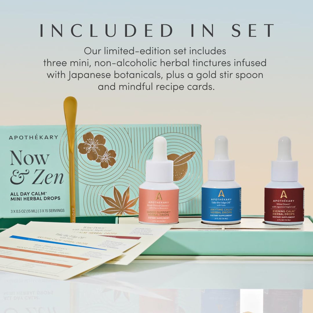 Apothékary Now lifestyle scene with the Now & Zen set supporting daily calm and focus.