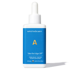 Apothékary Take The Edge Off bottle pour showing alcohol-free calming tincture.