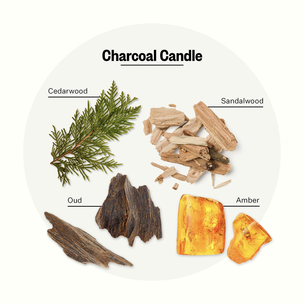 APOTHEKE Charcoal candle with cedarwood and sandalwood creates cozy evenings.