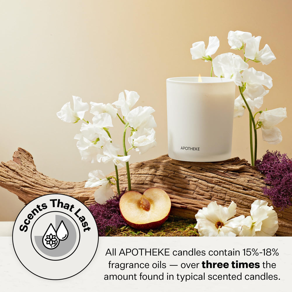 APOTHEKE Charcoal candle uses soy wax and cotton wick for clean burning.