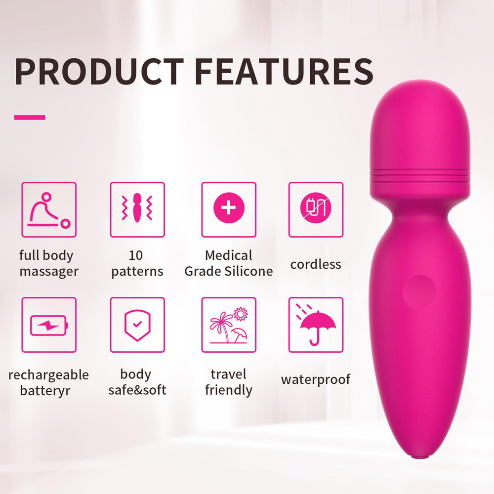 Apowand Mini Massager with 10 vibration modes for customizable comfort.