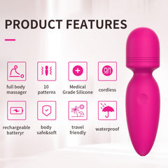 Apowand Mini Massager with 10 vibration modes for customizable comfort.