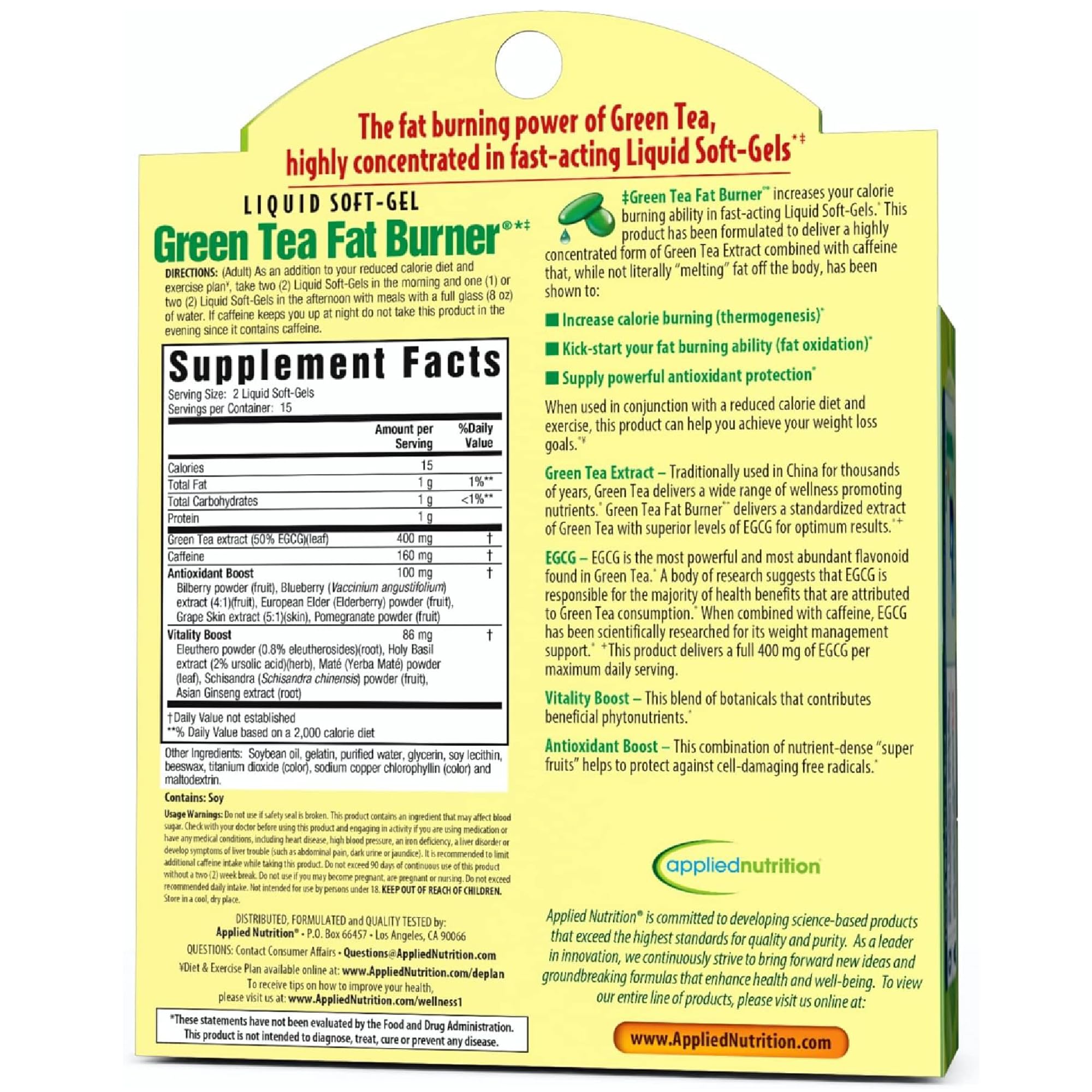 Applied Nutrition Green Tea Fat Burner 3-pack display promotes convenient daily routine and savings.