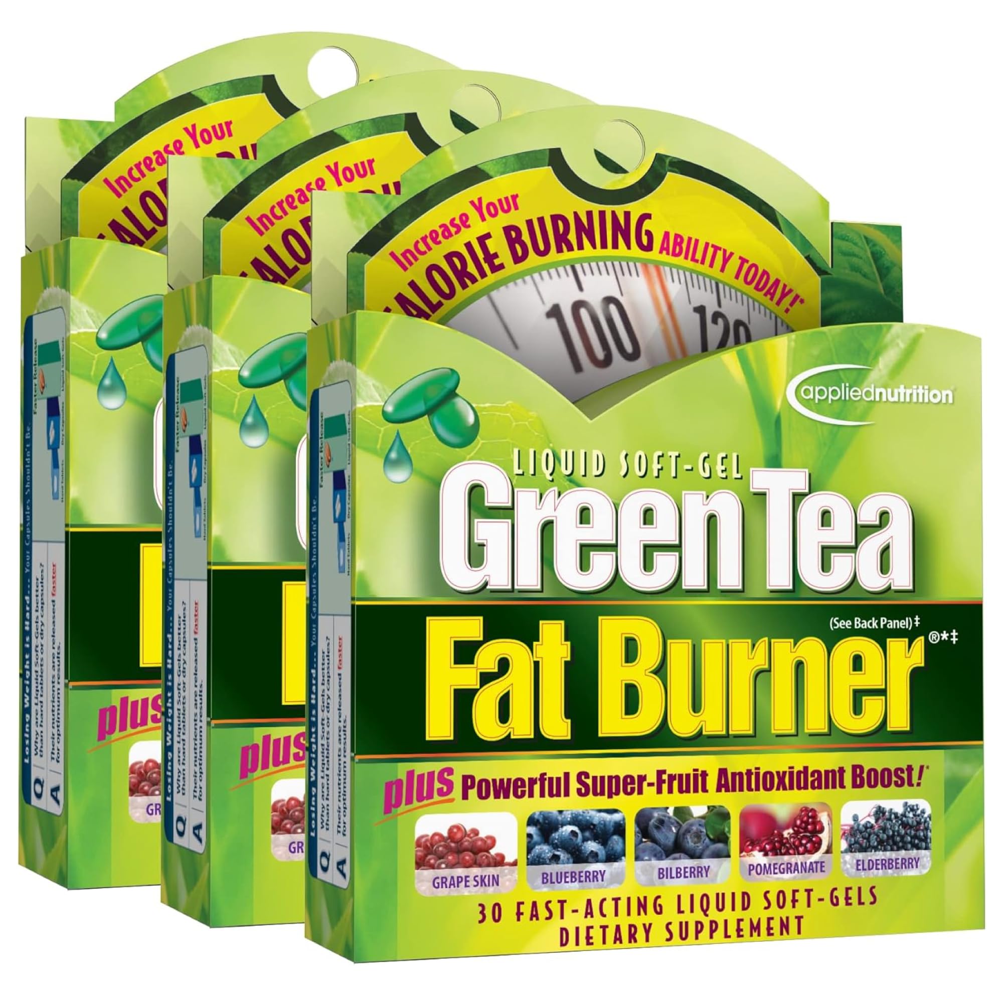 Applied Nutrition Green Tea Fat Burner bottle showcases convenient weight-management support.