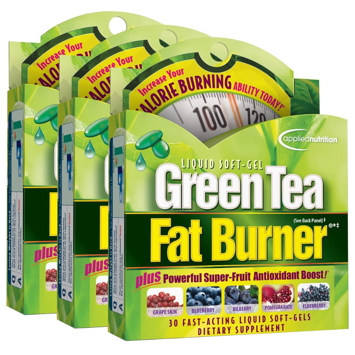 Applied Nutrition Green Tea Fat Burner bottle showcases convenient weight-management support.