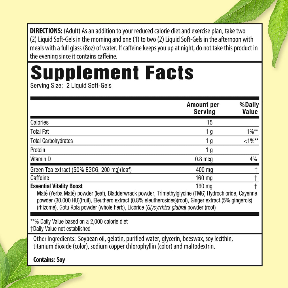 Applied Nutrition Green Tea Fat Burner soft-gels close-up for fast-acting metabolism aid.