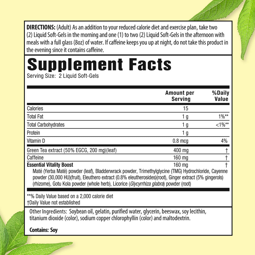 Applied Nutrition Green Tea Fat Burner soft-gels close-up highlighting quick-absorb formula.