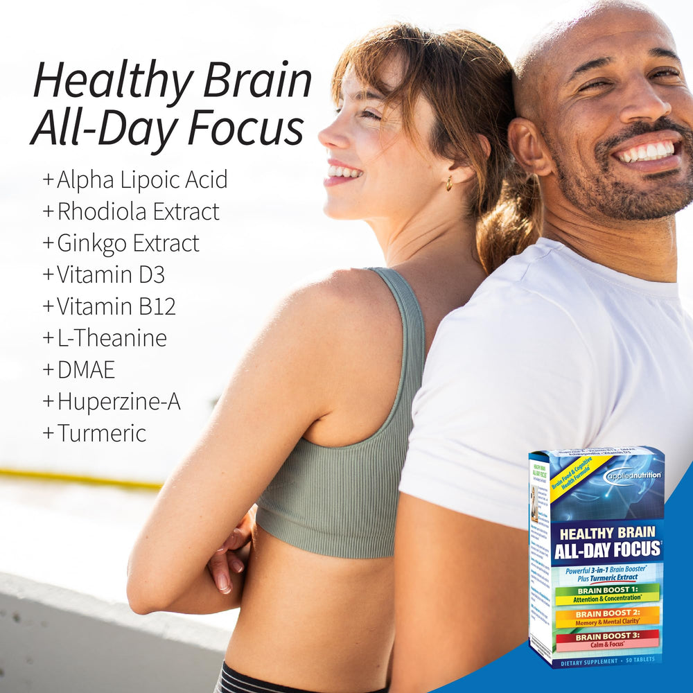 Applied Nutrition Healthy Brain All-Day Focus dosage chart suggests two tablets daily