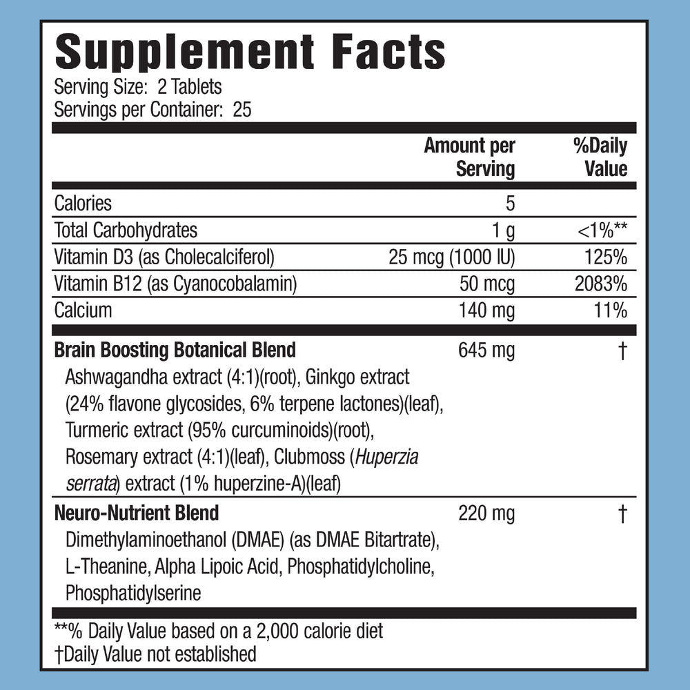 Close-up of Applied Nutrition Healthy Brain tablets for convenient cognitive support