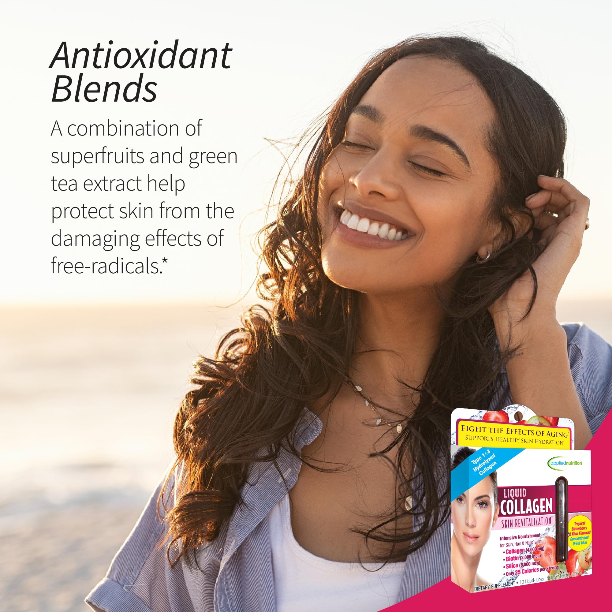 Applied Nutrition ingredients display collagen biotin silica for daily skin care