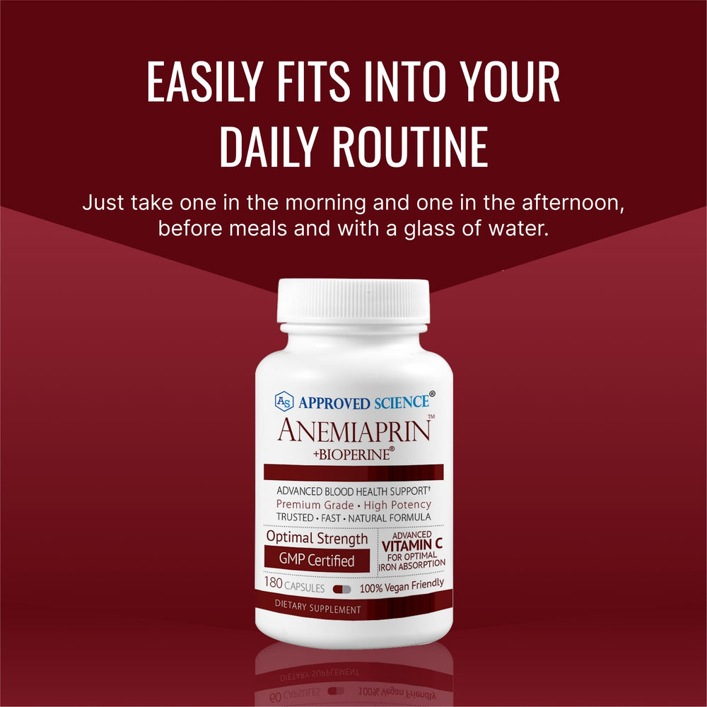 Approved Science Anemiaprin full bottle on wooden surface conveying quality and trust.