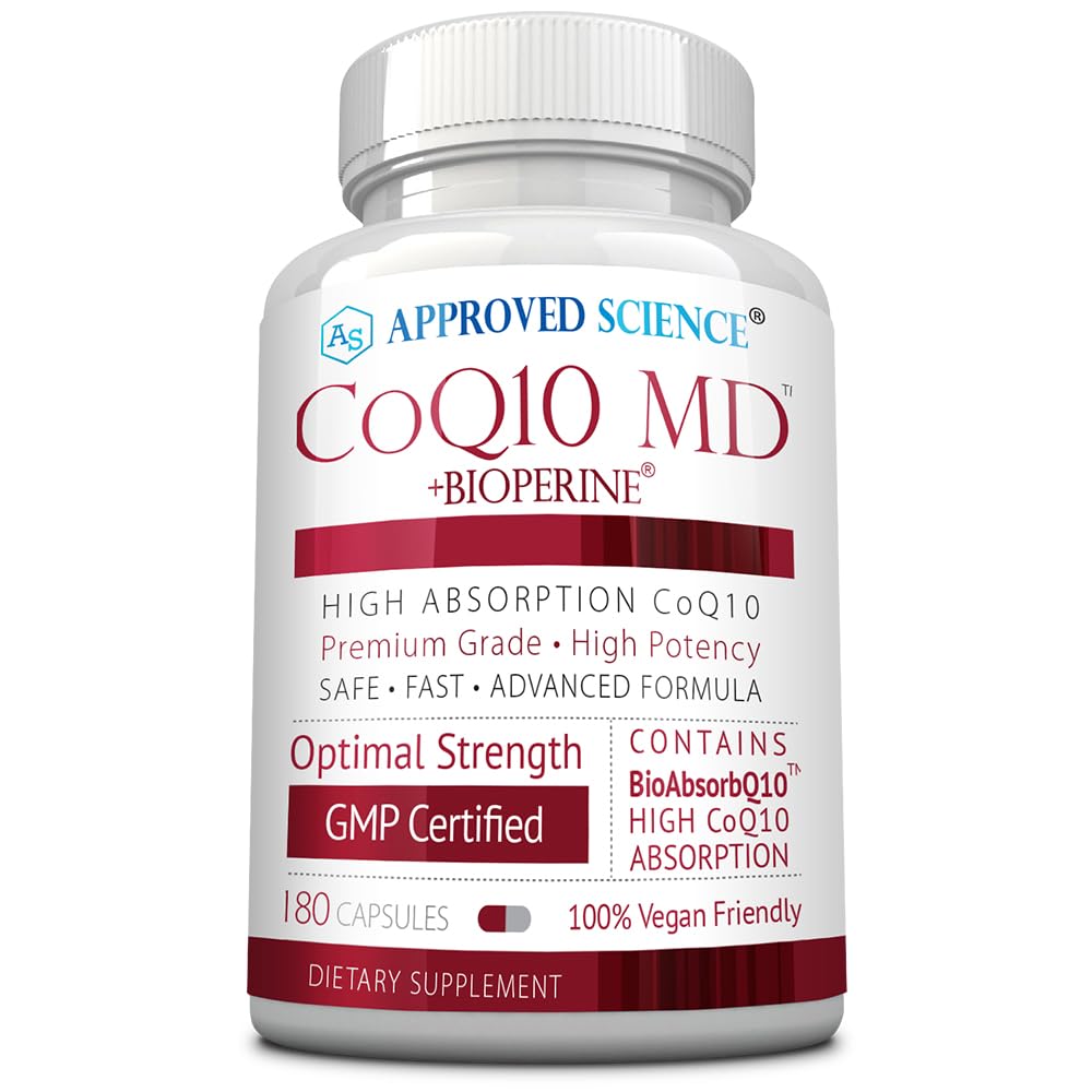 Approved Science CoQ10 MD bottle pour for easy daily dosing and sustained energy.