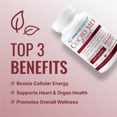 Approved Science CoQ10 MD bottle label shows vegan, non-GMO transparency.