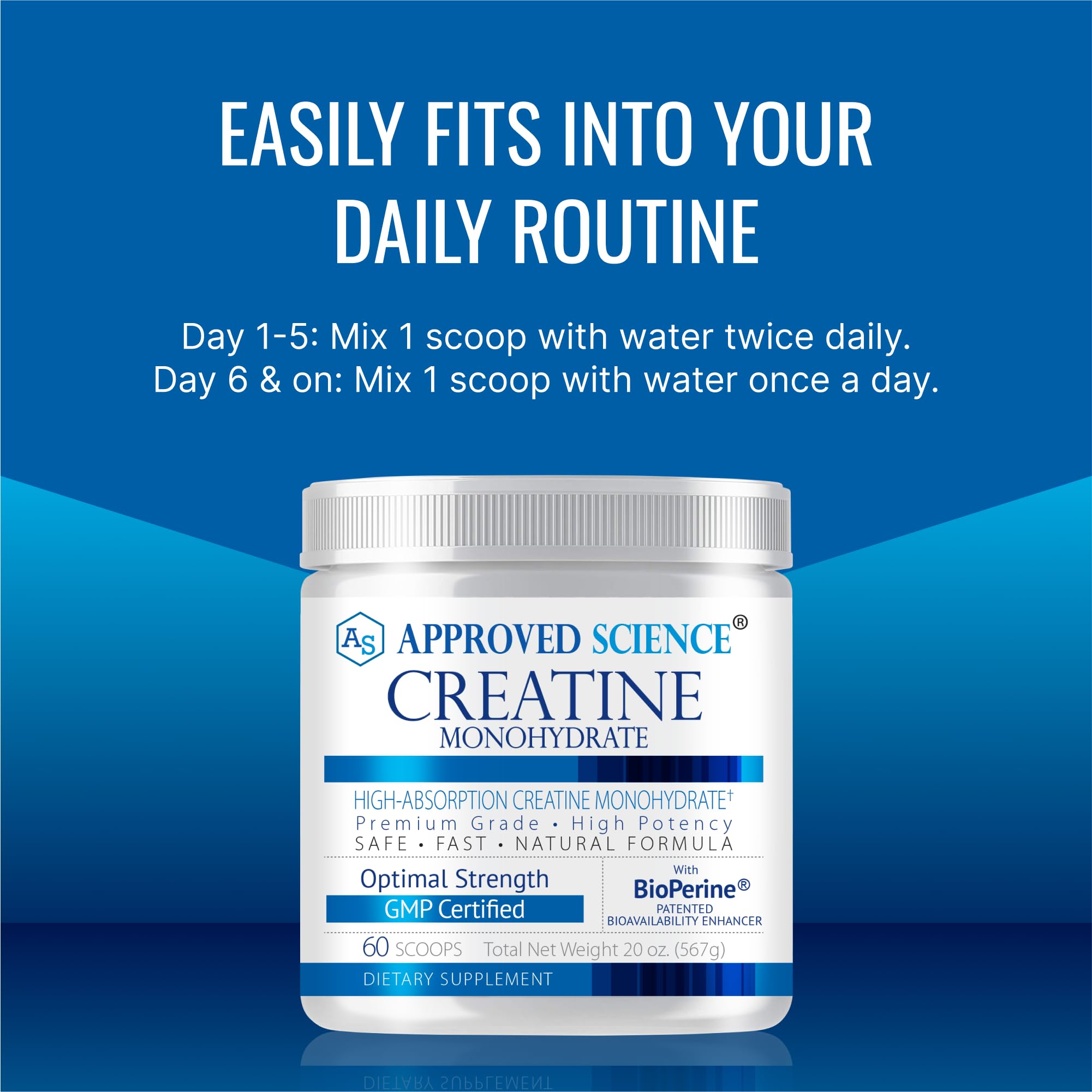 Approved Science Creatine Monohydrate drink mixer ready for gym sessions