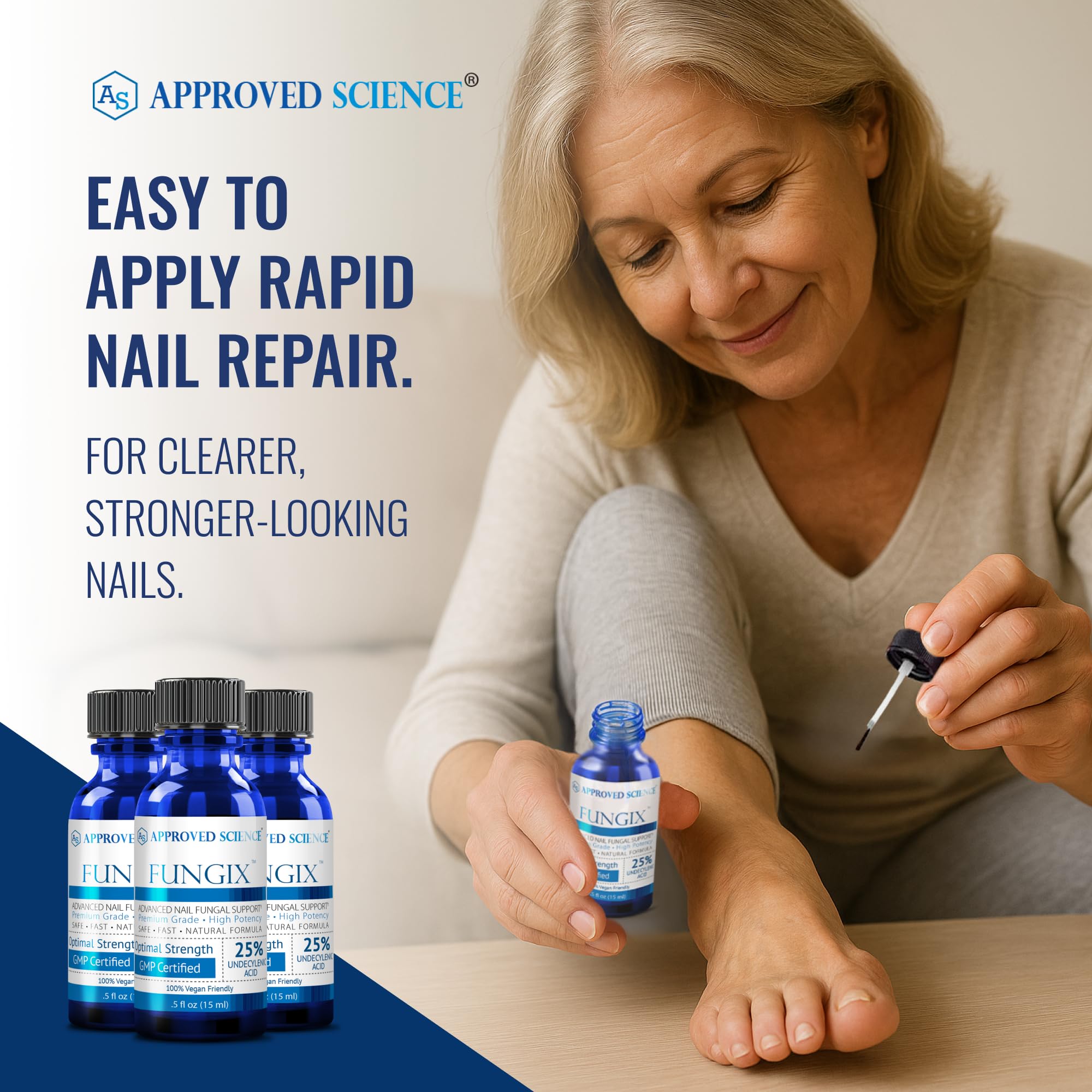 Approved Science Fungix application brush demonstrates easy, controlled nail treatment.
