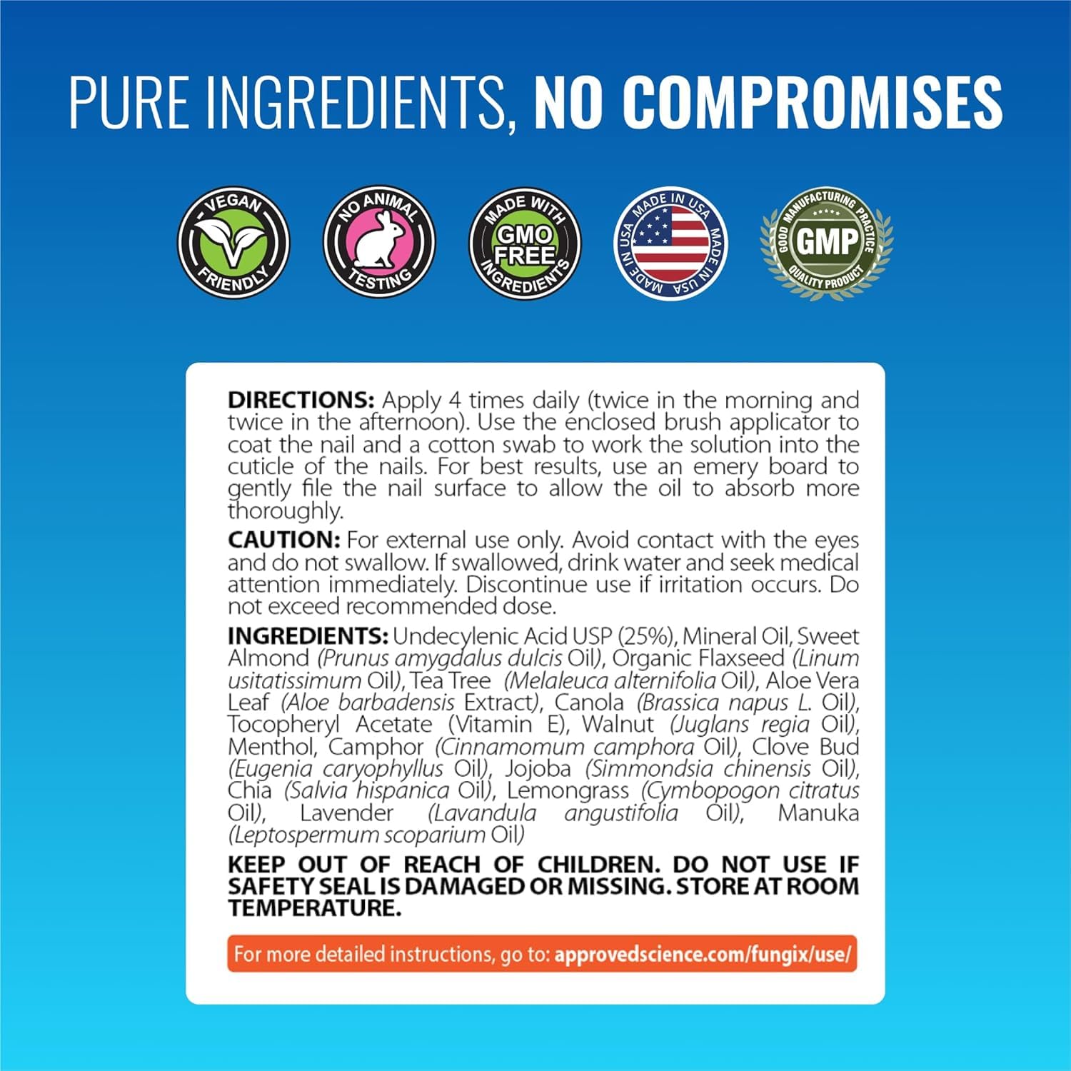 Approved Science Fungix showcases vegan, GMO-free formulation supporting nail comfort.