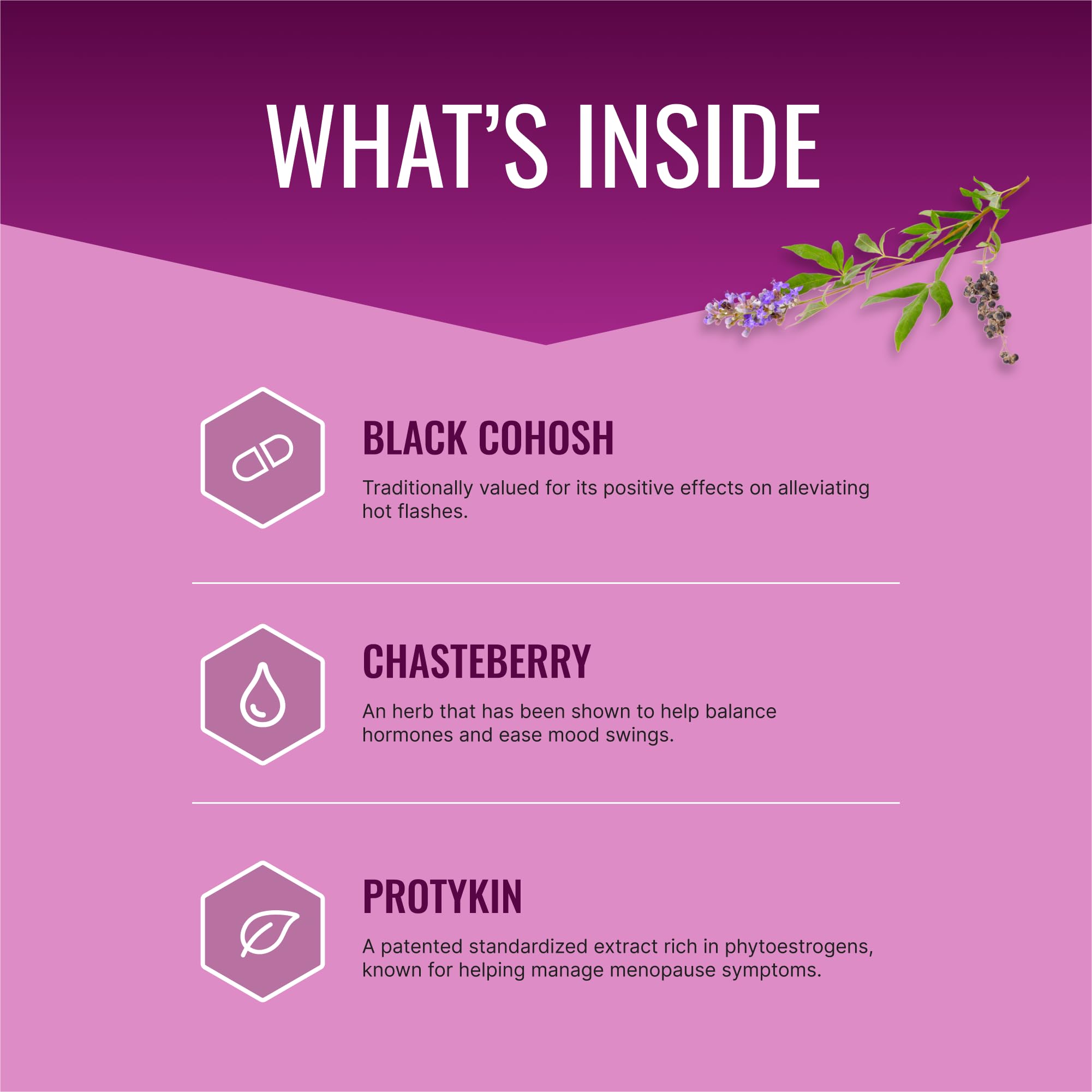 Approved Science Menoprin bottle label highlighting natural ingredients and quality