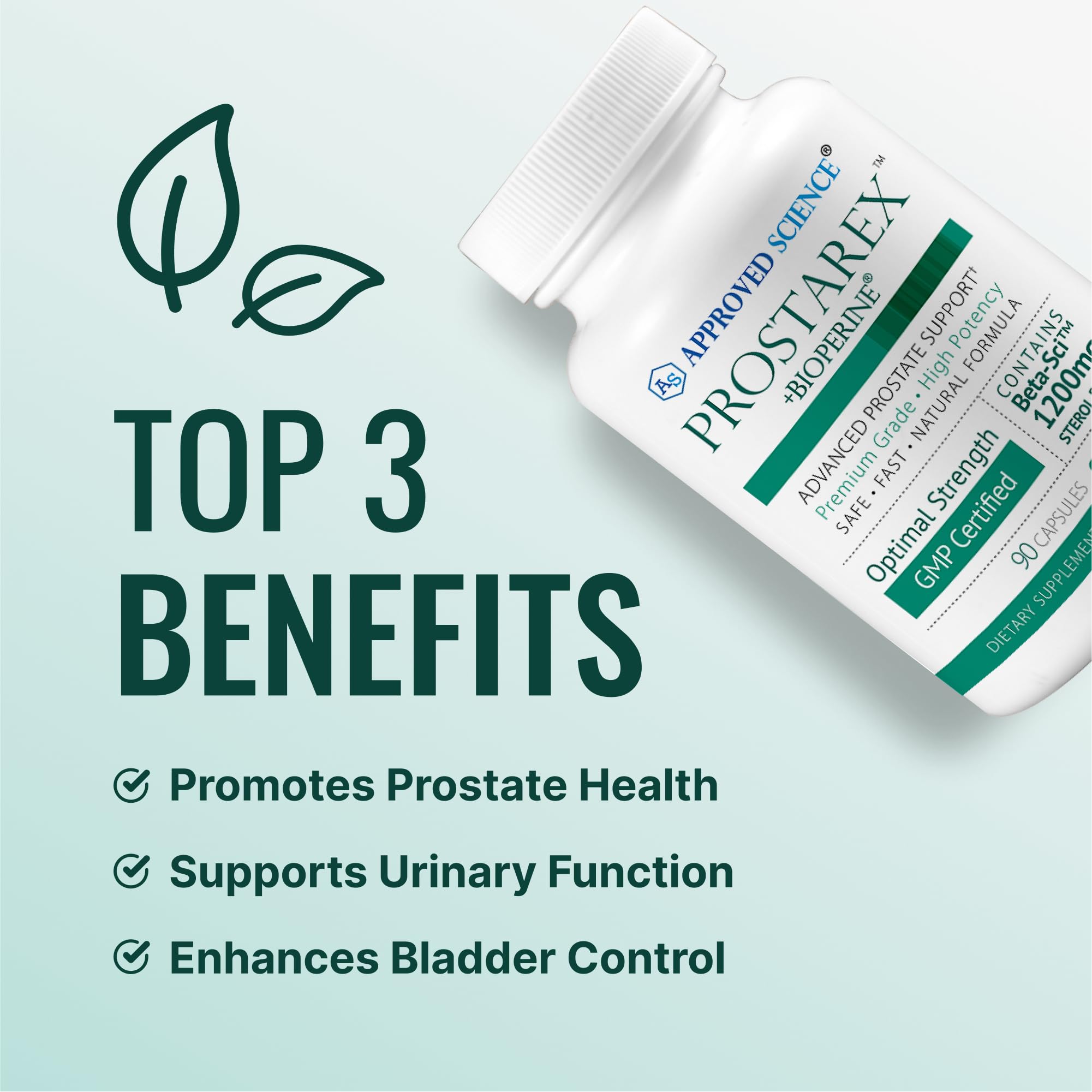Approved Science Prostarex capsules pile showing easy daily supplementation.