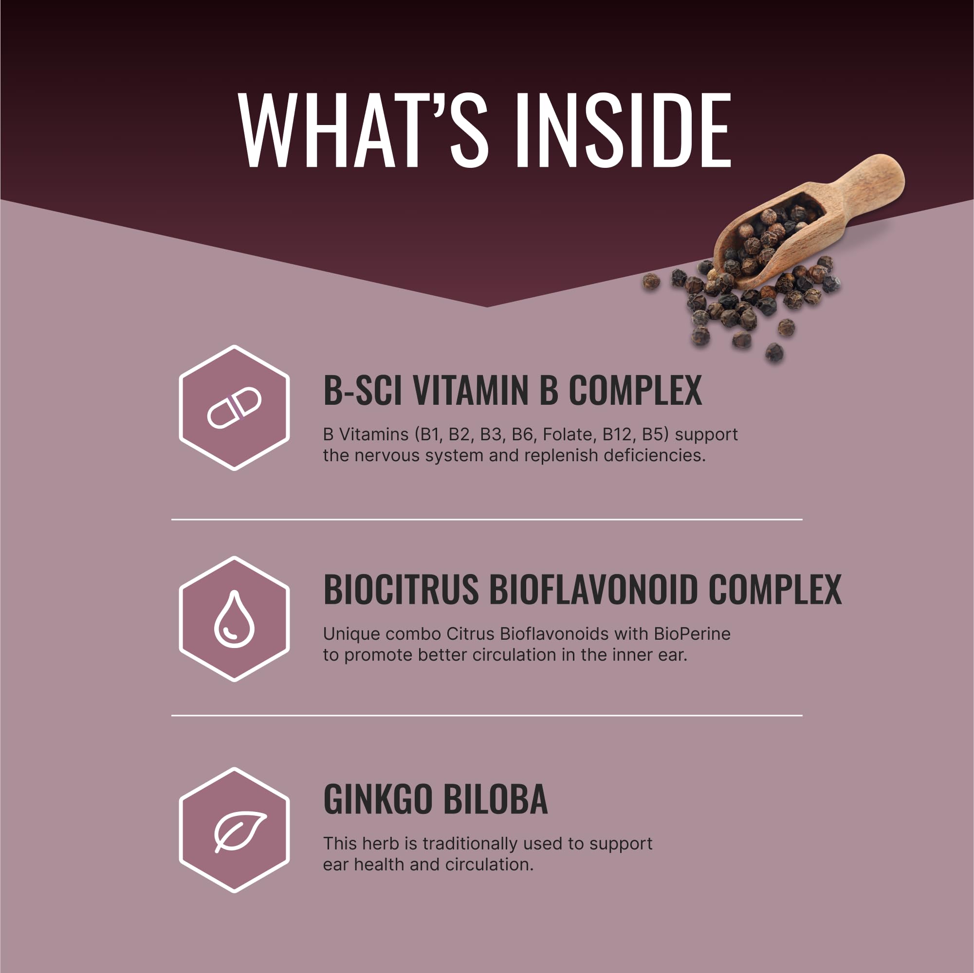 Approved Science Tinnitol bottle label close-up highlighting ingredients and absorption support.