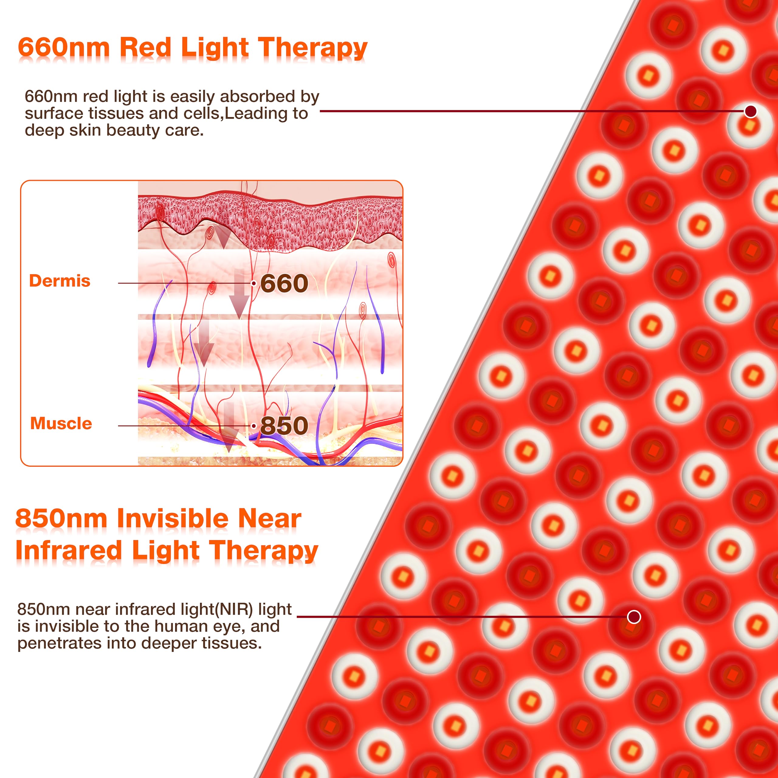 Aptoyu red light panel closeup highlights dense LED coverage for therapy.