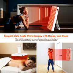 Aptoyu red light panel hanging and stand use demonstrates flexible mounting.