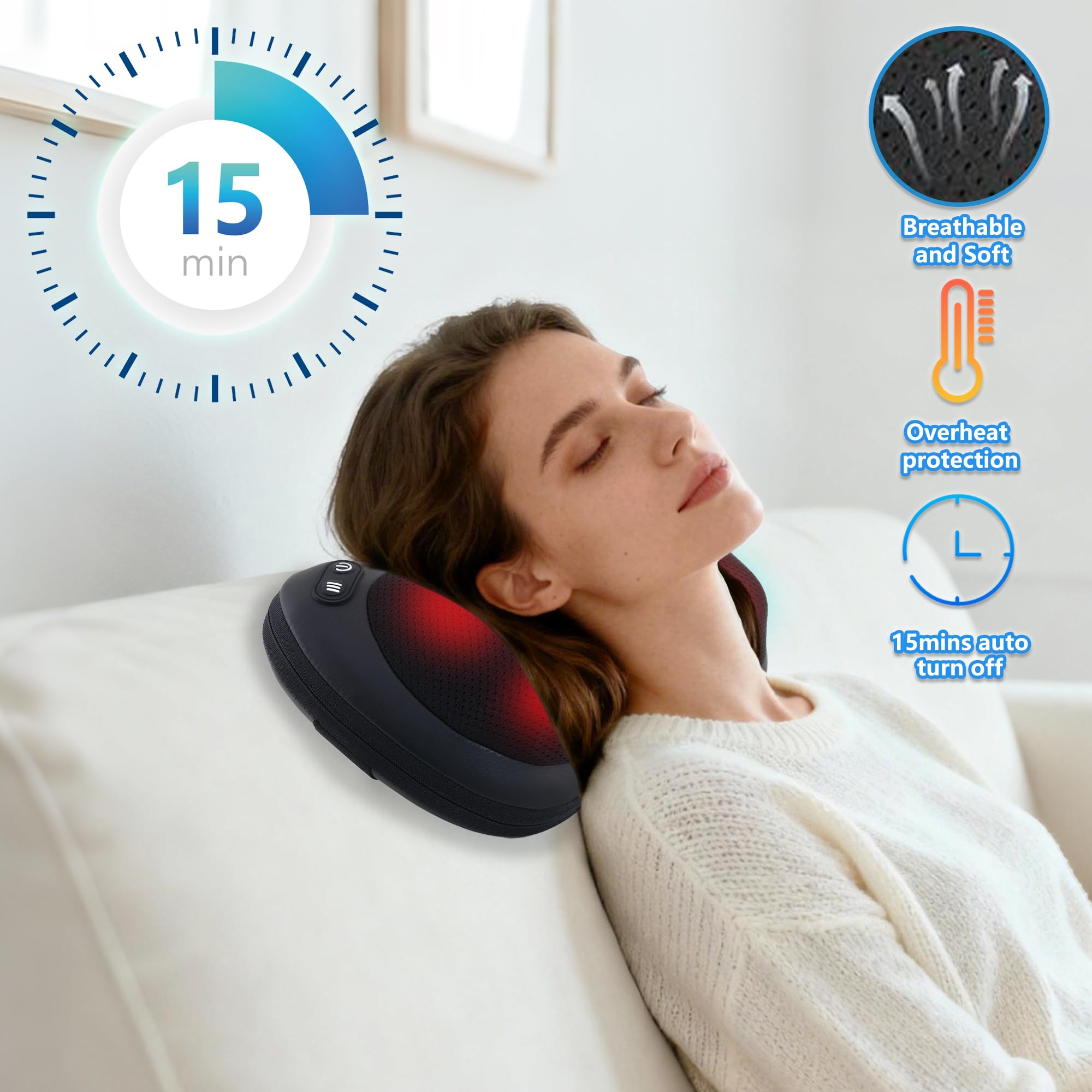 APXPF Shiatsu Massager heat function adds soothing warmth for targeted comfort.