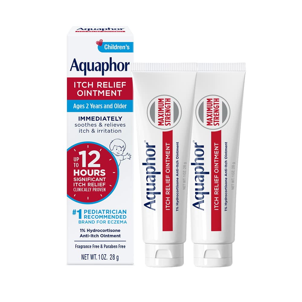 Aquaphor Children's Itch Relief Ointment 1oz tube, two-pack for home use and travel.