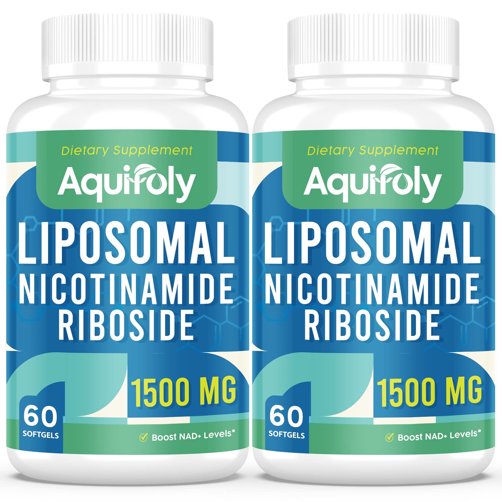 Aquifoly liposomal nicotinamide riboside softgels bottle highlighting easy daily use and absorption