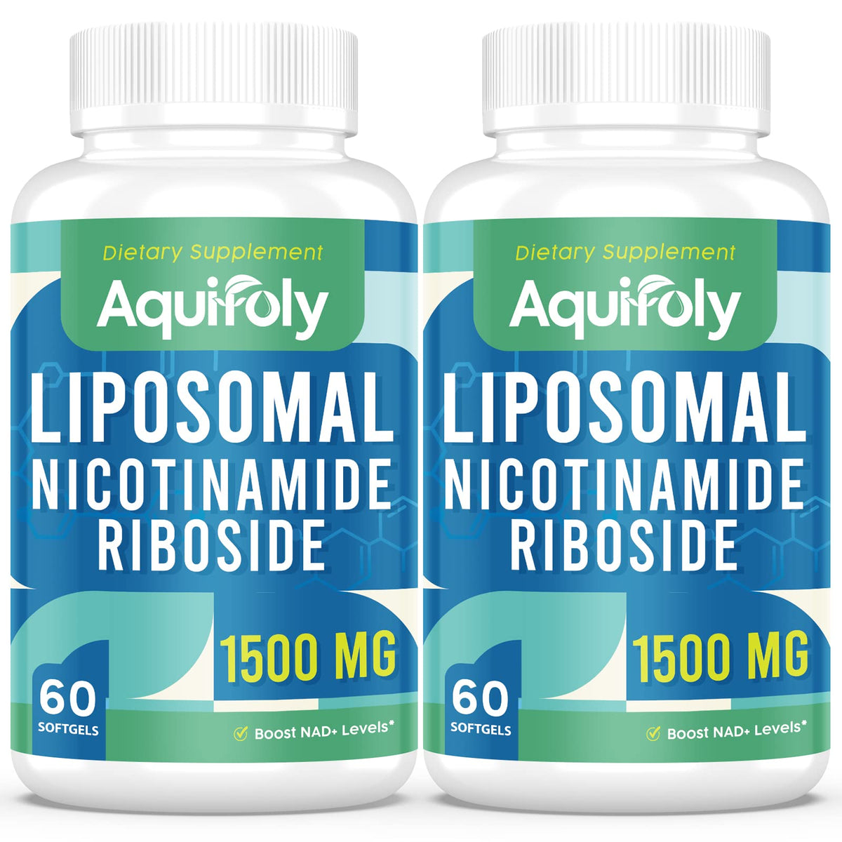 Aquifoly liposomal nicotinamide riboside softgels bottle highlighting easy daily use and absorption