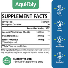 Aquifoly nicotinamide riboside liposome formula ingredients label emphasizing enhanced delivery