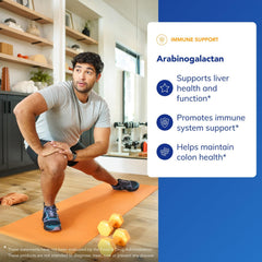 Arabinogalactan capsules closeup highlighting plant-based fiber for immune support