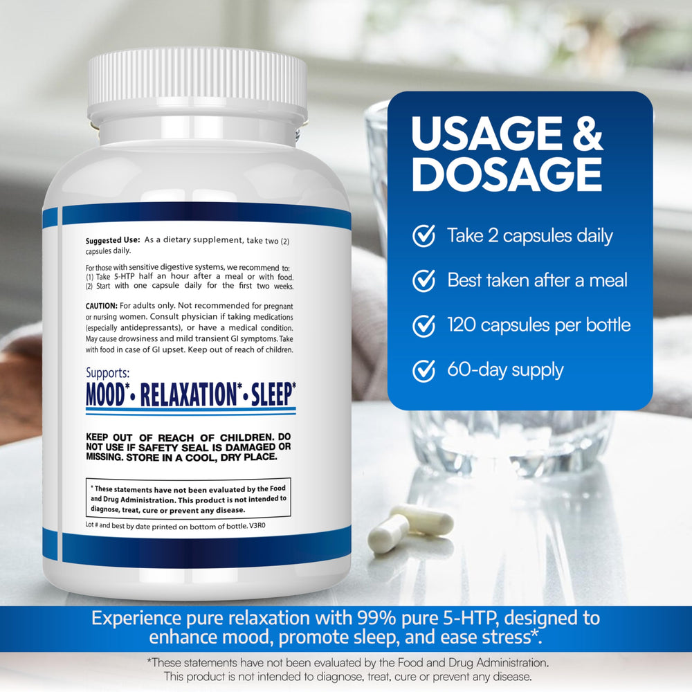 Arazo Nutrition 5-HTP Calcium back panel with nutrition facts.