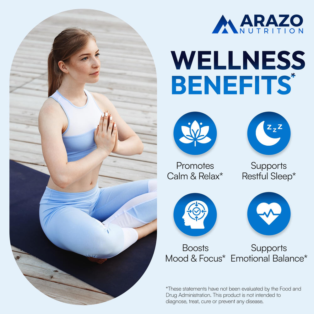 Arazo Nutrition 5-HTP Calcium packaging front emphasizes calcium-enhanced sleep.