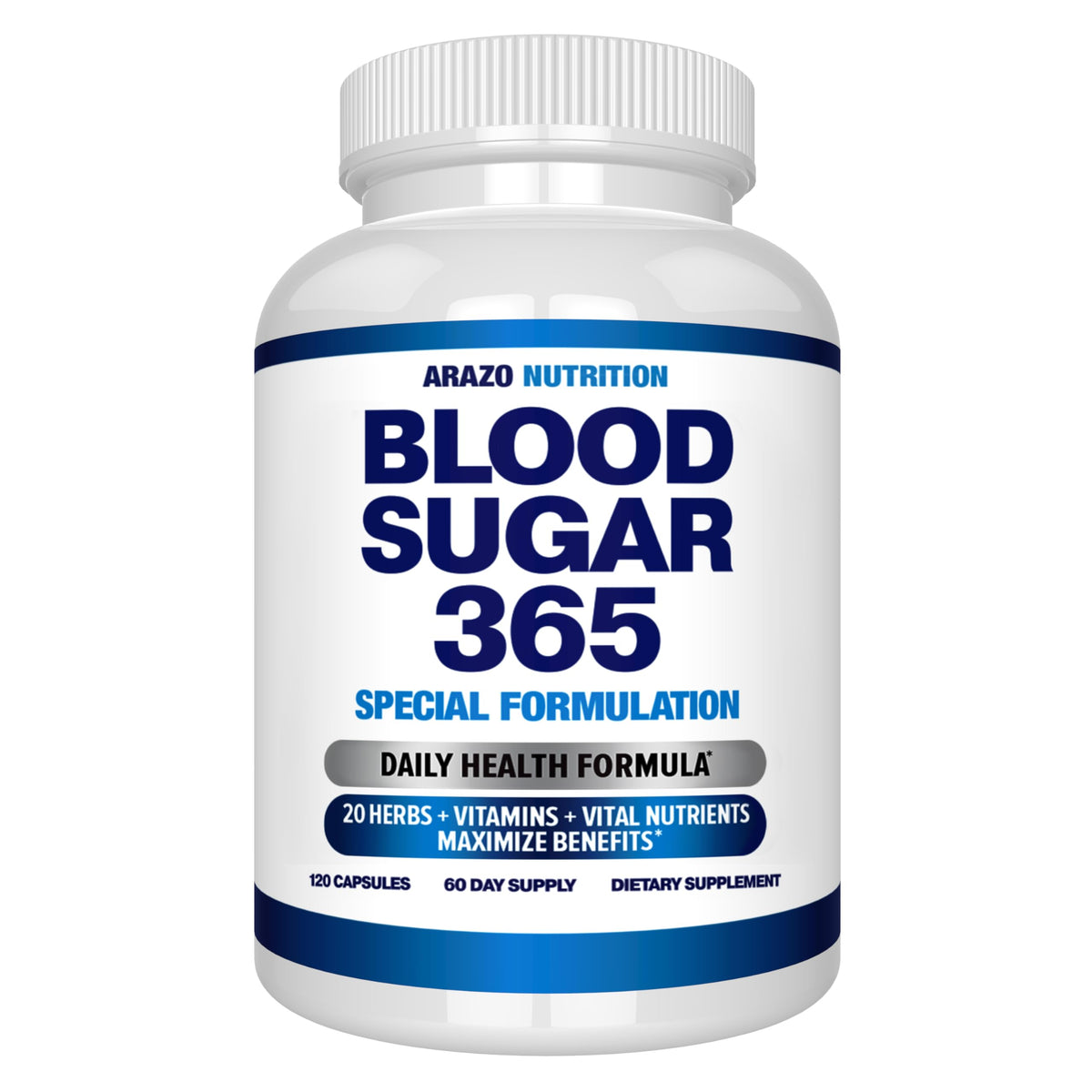 Arazo Nutrition Blood Sugar 365 bottle front showing energy-support formula.