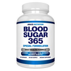 Arazo Nutrition Blood Sugar 365 bottle front showing energy-support formula.