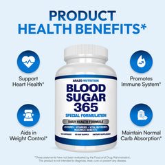 Arazo Nutrition Blood Sugar 365 capsules close-up demonstrates easy-to-swallow vegetarian pills.