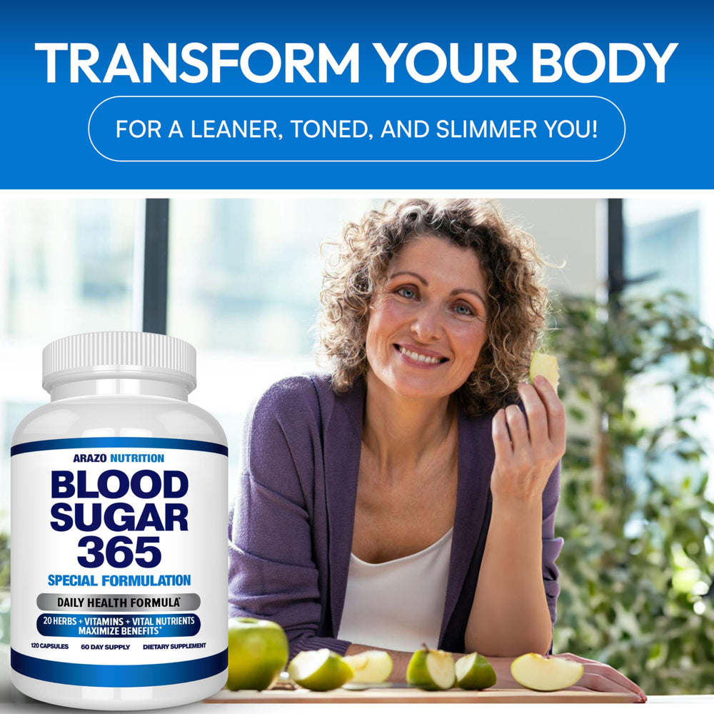 Arazo Nutrition Blood Sugar 365 quality seals indicating safety and purity.