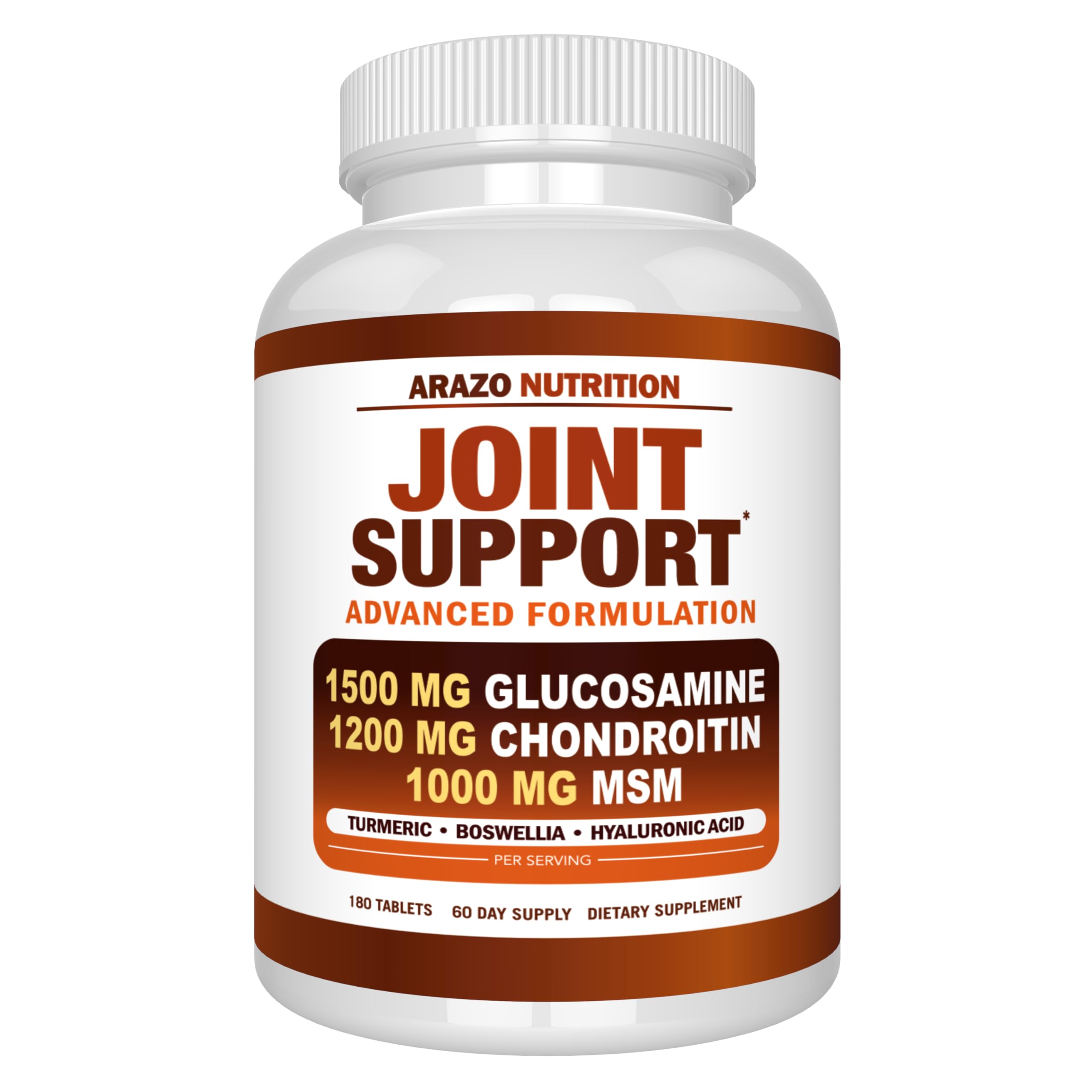 Arazo Nutrition glucosamine chondroitin turmeric msm bottle supports joint comfort.
