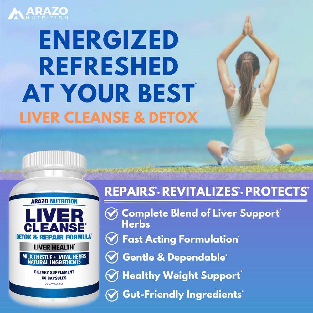Arazo Nutrition Liver Cleanse dandelion root image suggests gentle daily cleanse.