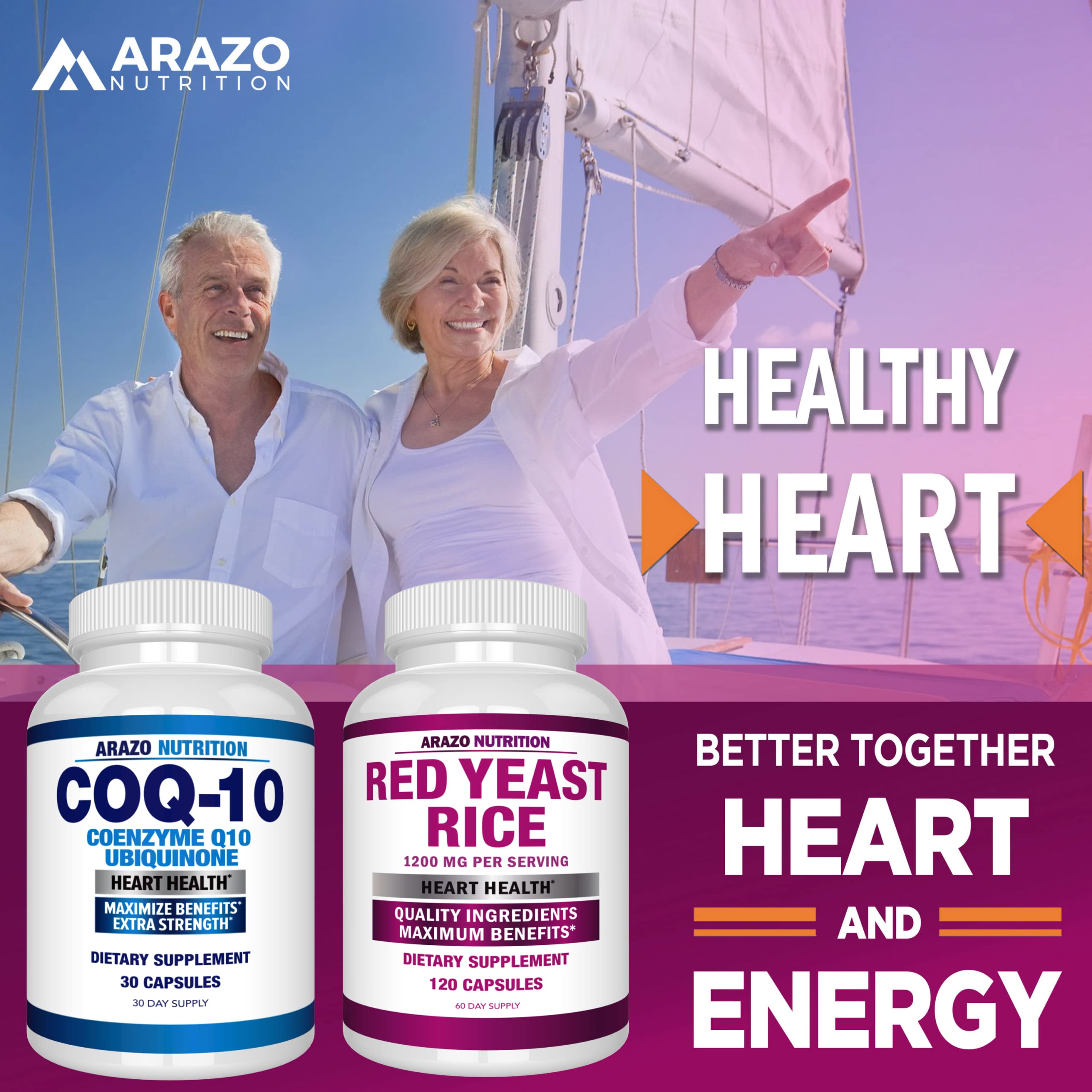 Vegetarian-friendly red yeast rice capsules in transparent bottle by Arazo Nutrition.