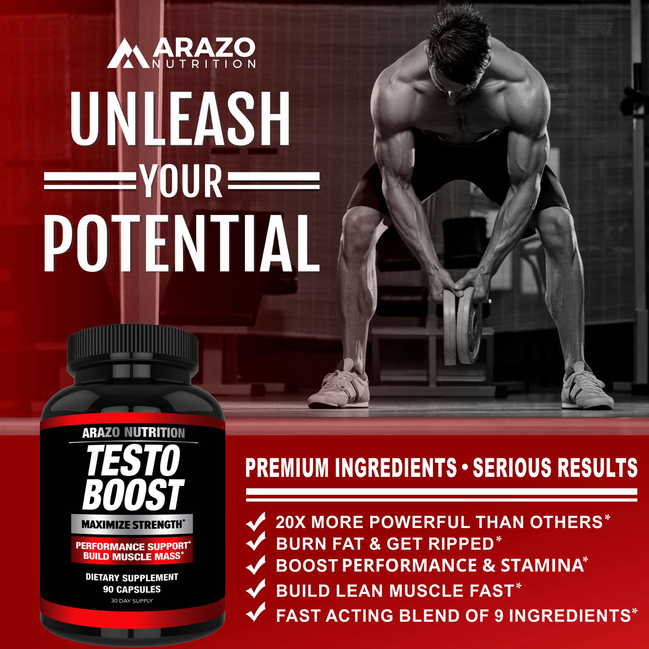 Close view of TestoBoost ingredients listing Tribulus and Epimedium for energy.