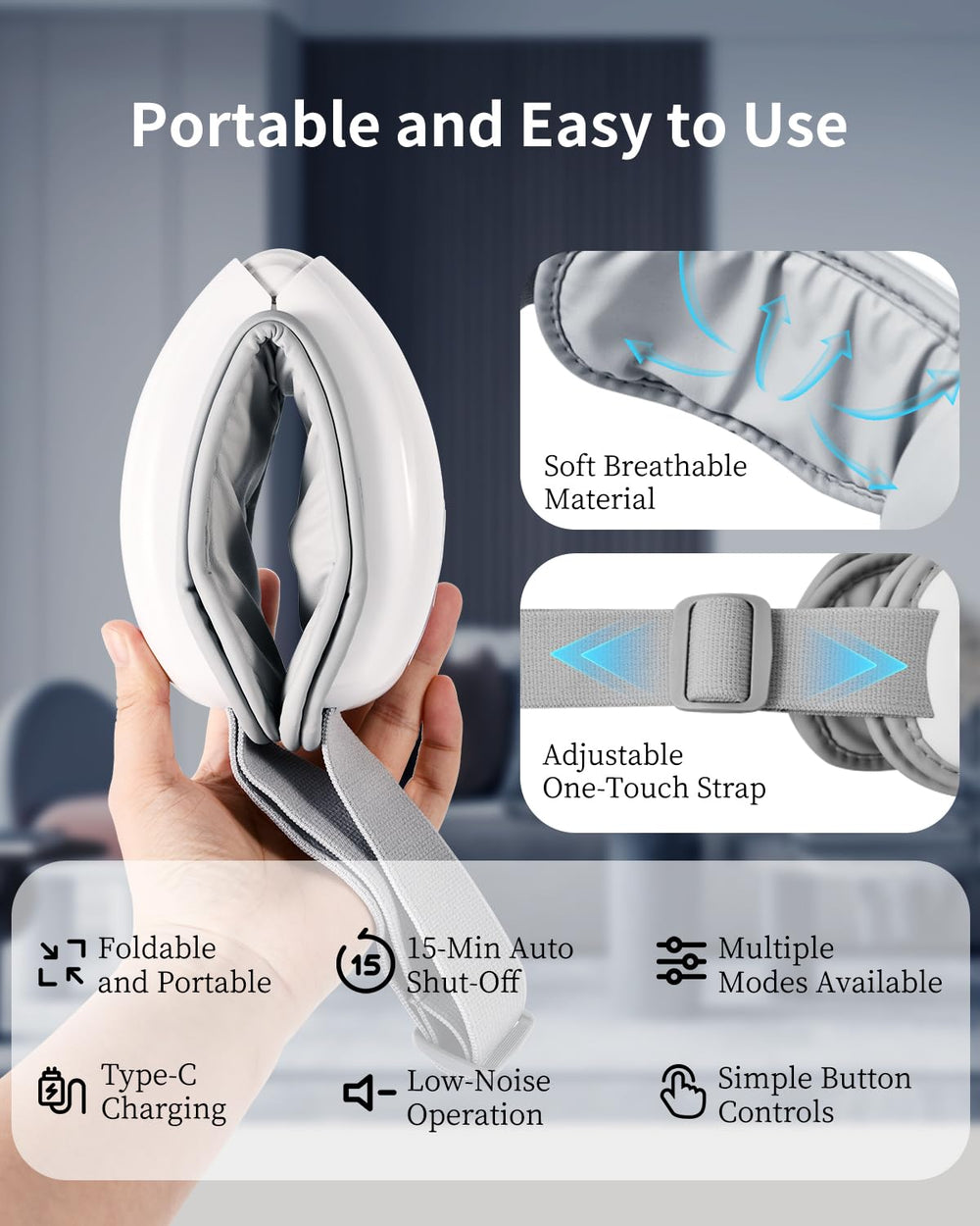 Lightweight Arboleaf eye massager ready for travel