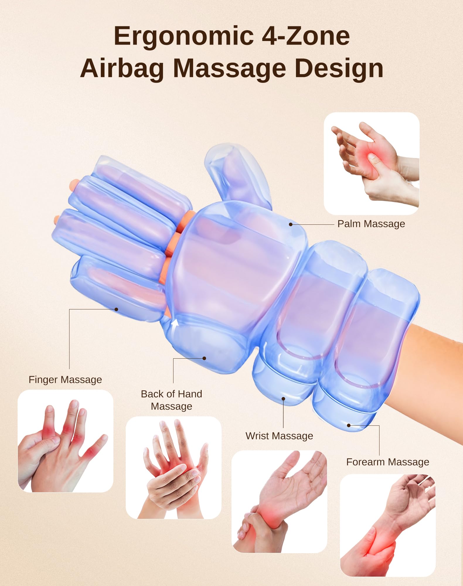 arboleaf hand massager shows three heat levels for soothing warmth