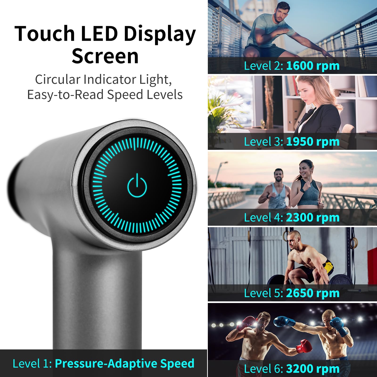 Arboleaf massage gun LED touch screen with six speeds for tailored routines