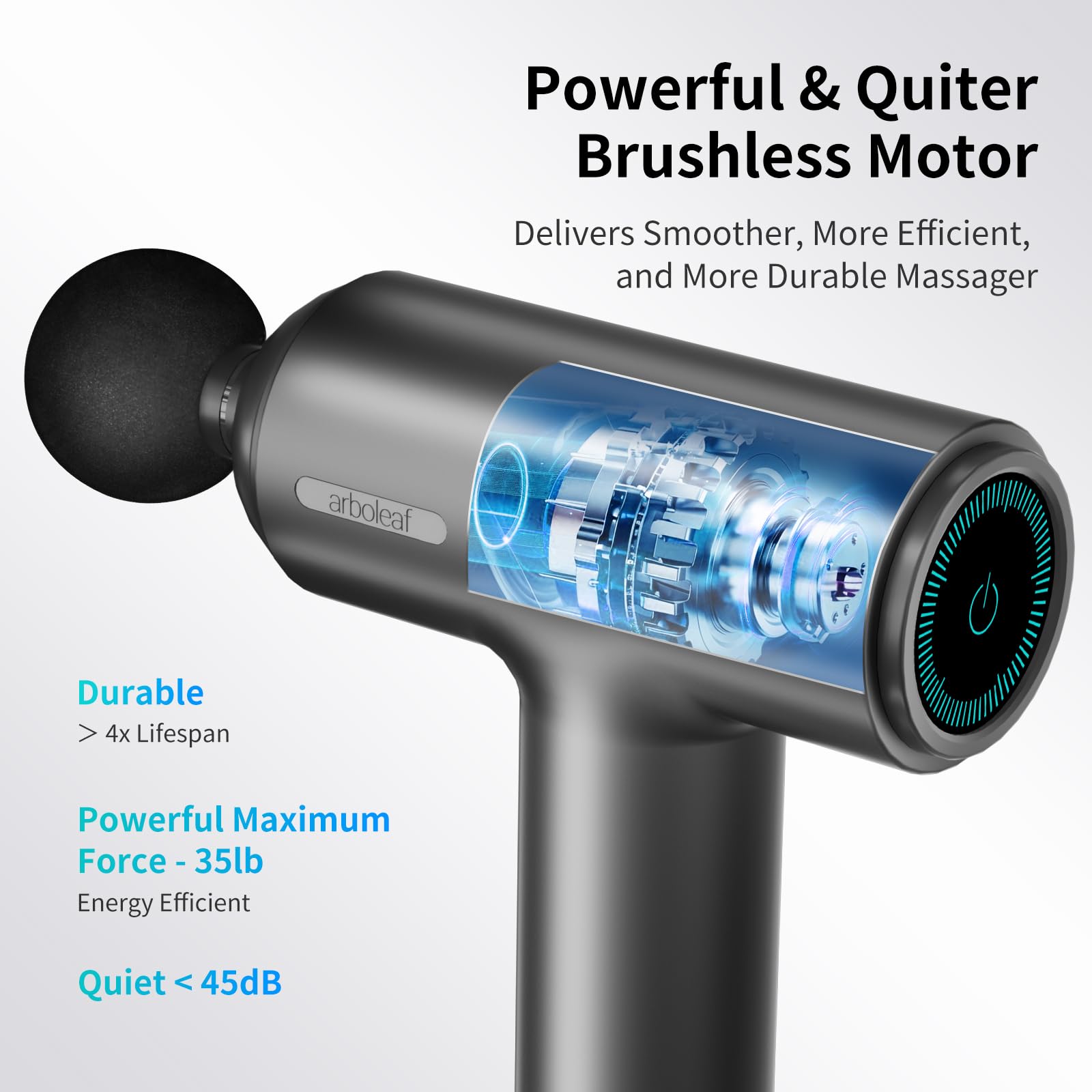Arboleaf massage gun with quiet brushless motor for deep percussion