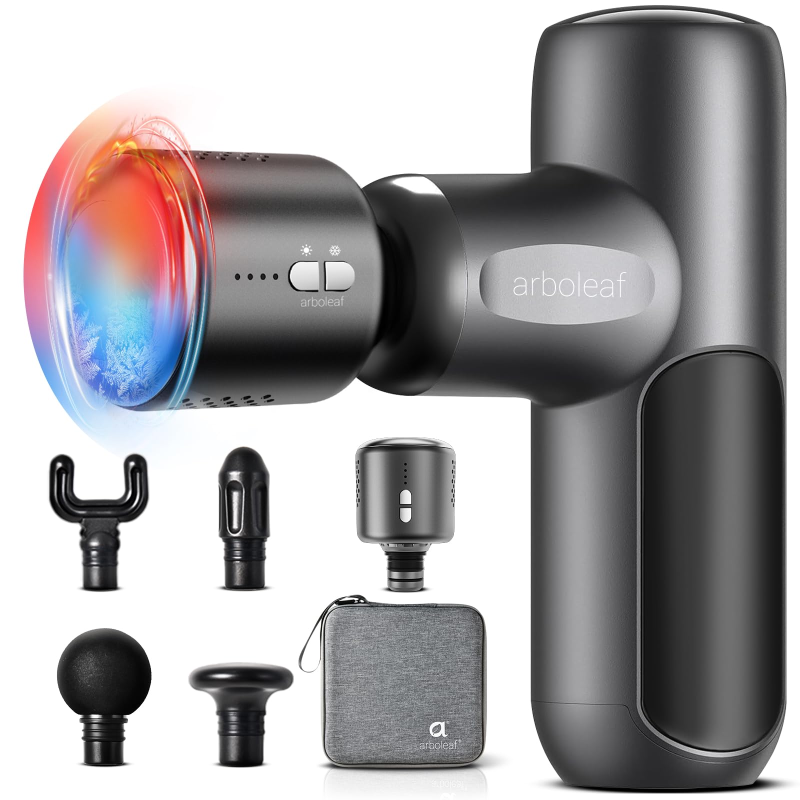 Arboleaf mini Thermacool heat massage gun targets tight muscles for warm relief.