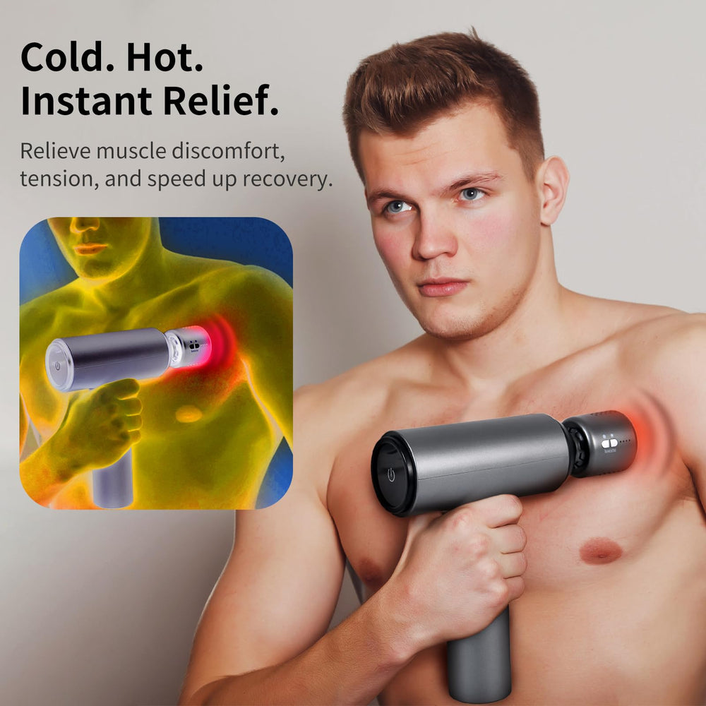 Arboleaf Thermacool massage gun with LED touch screen showing six speeds