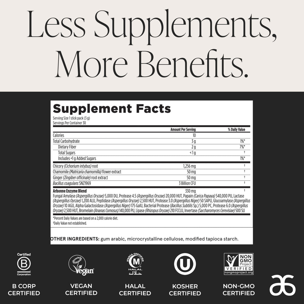 Arbonne Gut Health Drink Mix is designed for daily use, dissolving easily in water.