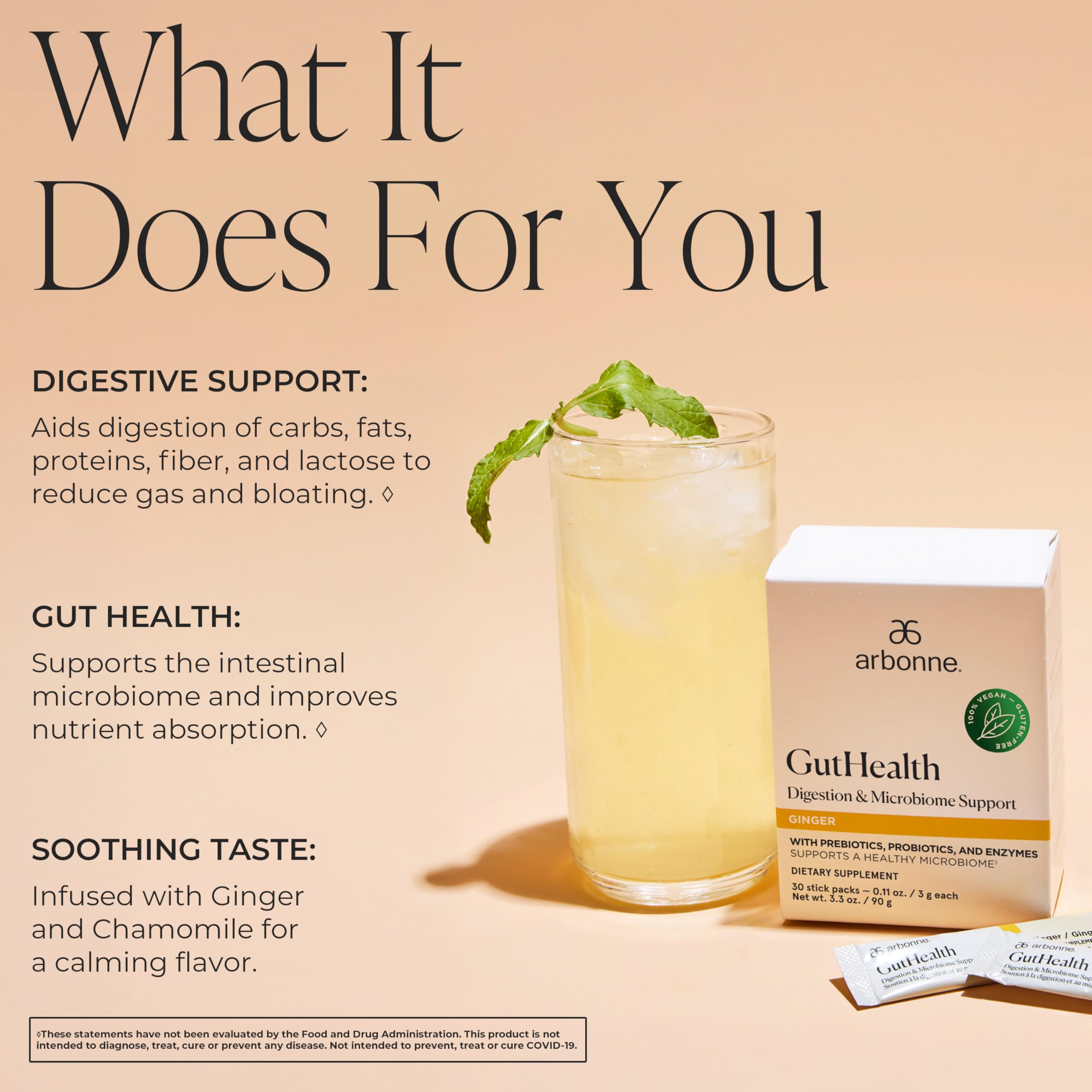 Arbonne Gut Health Digestion Drink Mix being stirred demonstrates easy daily use.