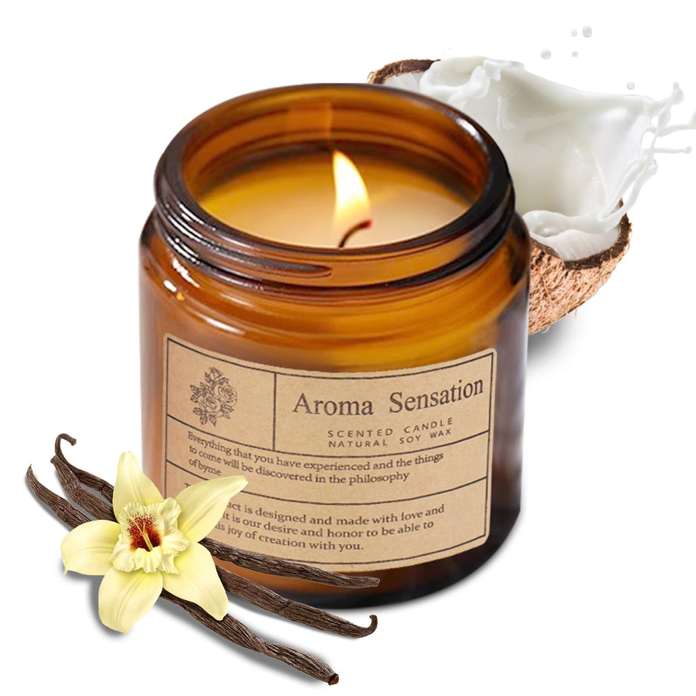 ARCASA coconut vanilla candle 7oz provides clean-burning soy wax for cozy evenings.